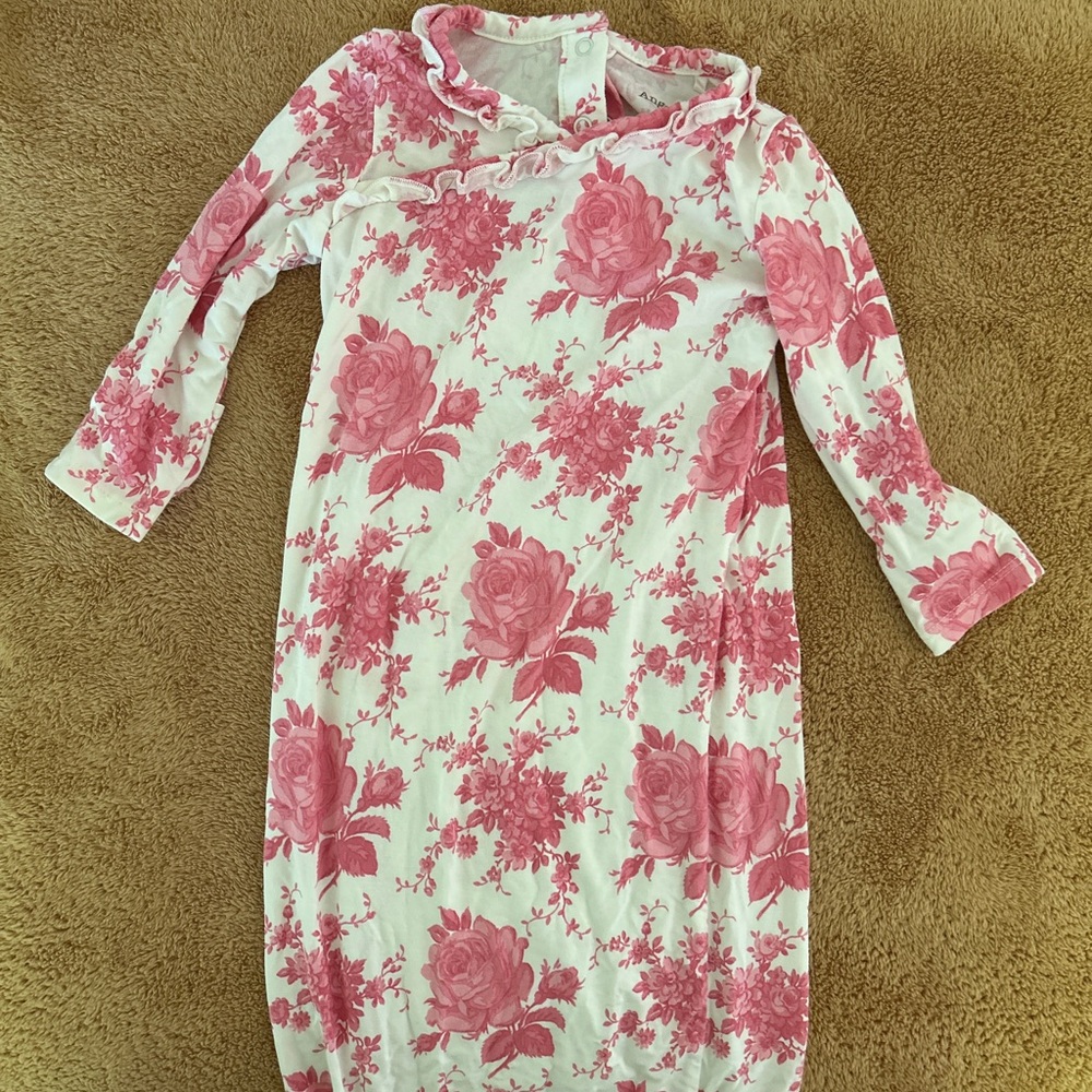 Angel Dear Pink Floral Infant Gown with Ruffle Neckline